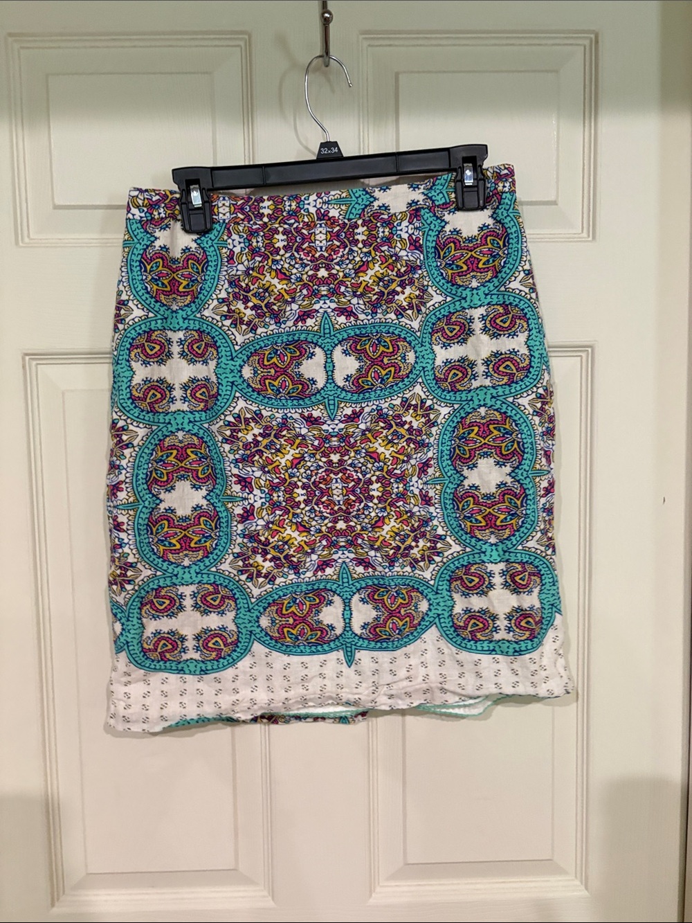 Anthropologie Maeve Linen Mosaic-Print Pencil Skirt